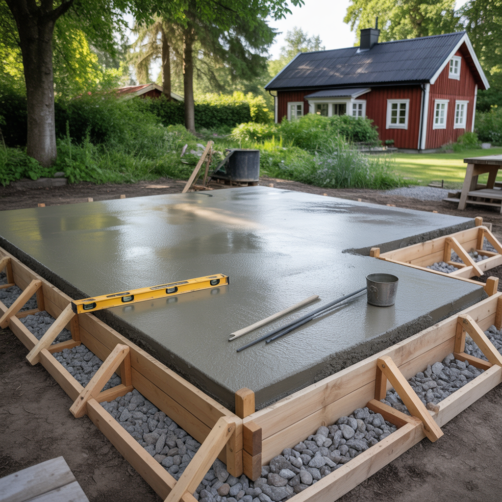 6.Sa gjuter du en stabil betongplatta for ett utomhuskok